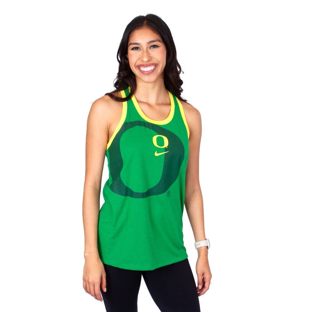 Classic Oregon O, Nike, Green, Sleeveless, Tri-blend, Women, Shadow, Primetime, Racerback, Shirt, 897054